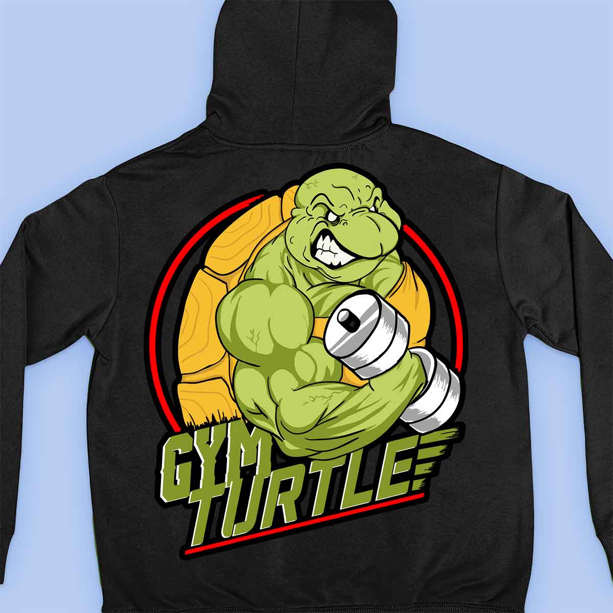 Gym Turtle - Premium-huppari Unisex Taustaprintti