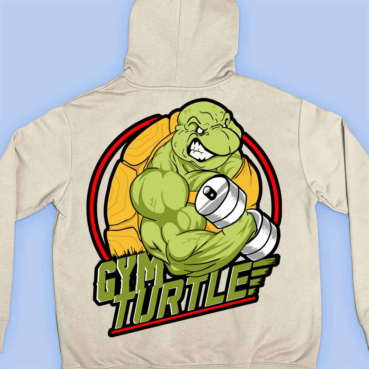 Gym Turtle - Premium-huppari Unisex Taustaprintti